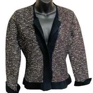 D. EXTERIOR Black White Metallic Wool‎ Blend Boucle Knit Cardigan